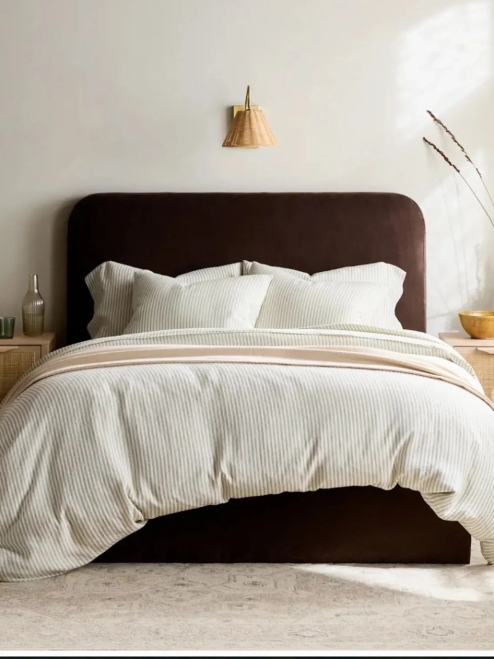 European Linen Stripe Duvet Cover Full/Queen Willowleaf green